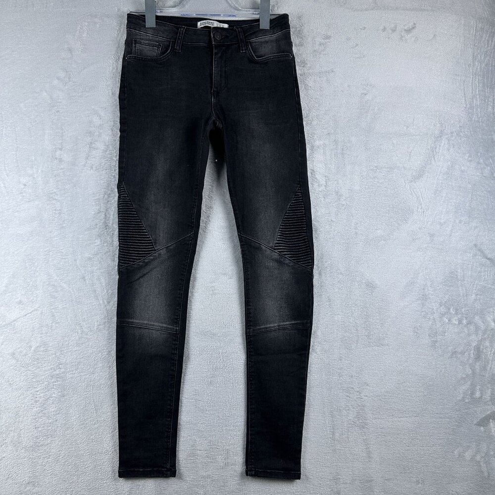 Zara Basic Z1975 Denim Skinny Biker Jeans Low Rise Women's Black Size 04